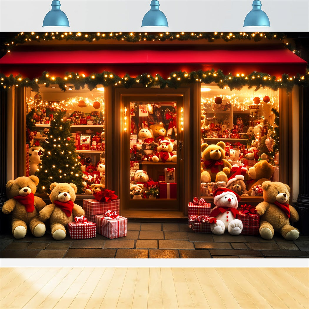 Toile de fond Noël Magasin de Jouets Ours en Peluche Vitrine Cadeaux LXX59-189