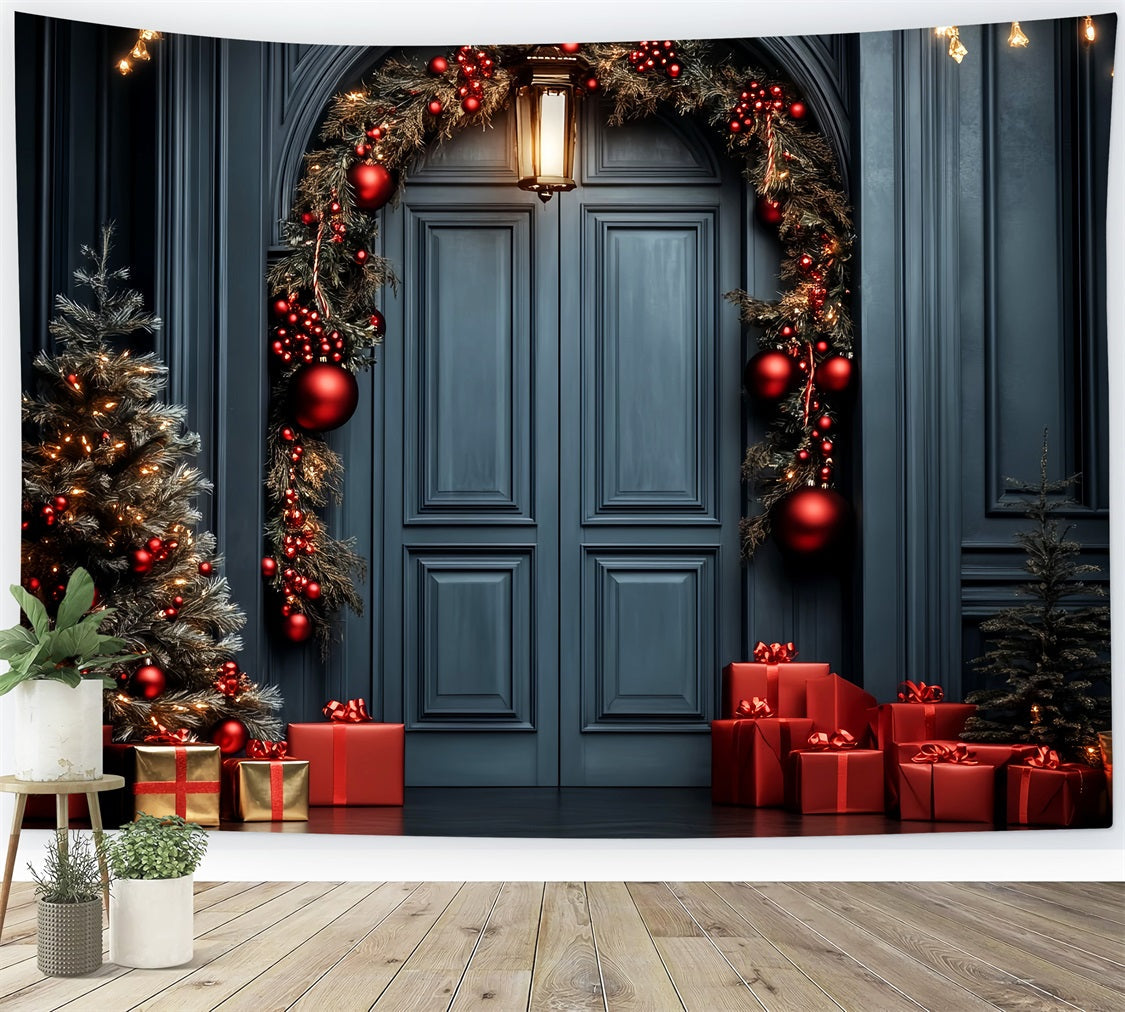 Toile de fond Noël Rouge Porte Élégante Guirlande LXX59-201