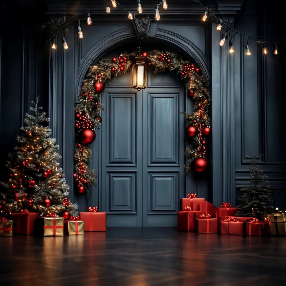 Toile de fond Noël Rouge Porte Élégante Guirlande LXX59-201