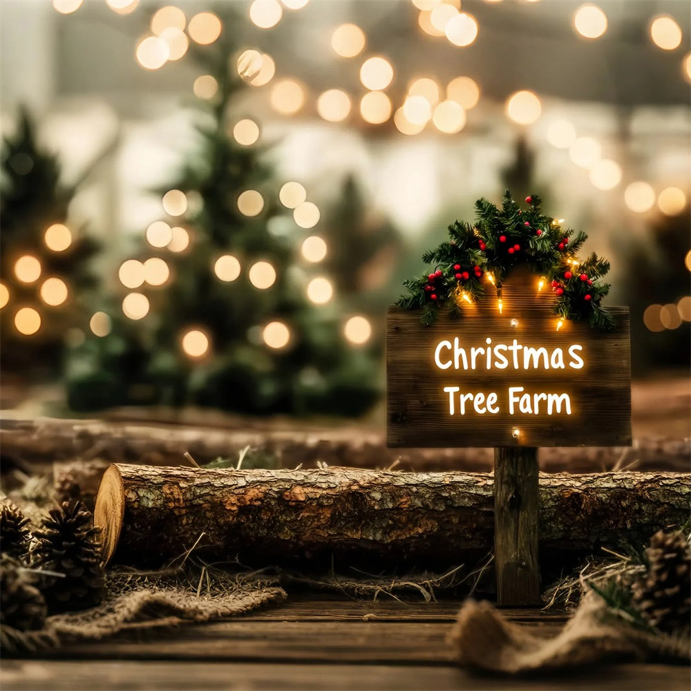 Toile de fond Noël Ferme Panneau Rustique Sapins LXX59-203