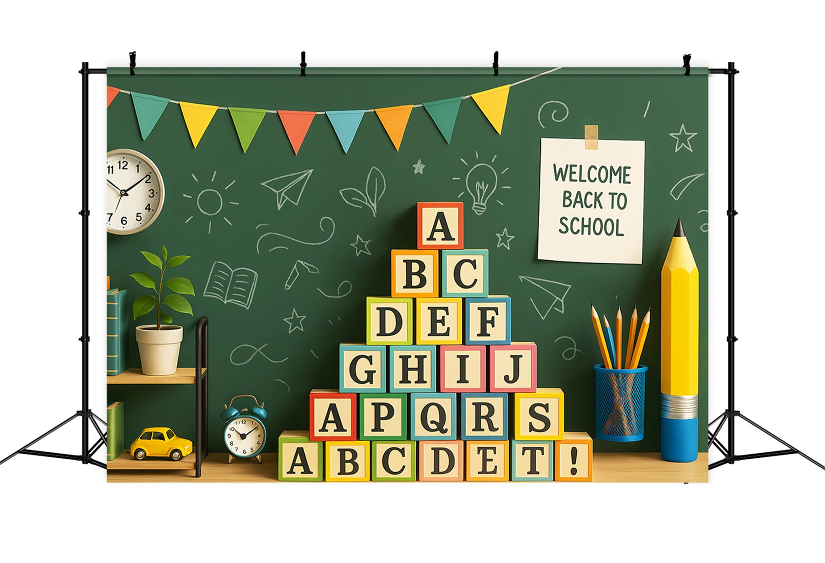 Toile de fond Retour à l'école Tableau Noir Vert Blocs Alphabet LXX59-211