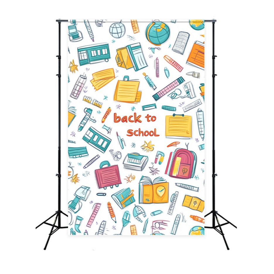 Toile de fond Retour à l'école Maternelle Dessins Colorés Fournitures Scolaires LXX59-245