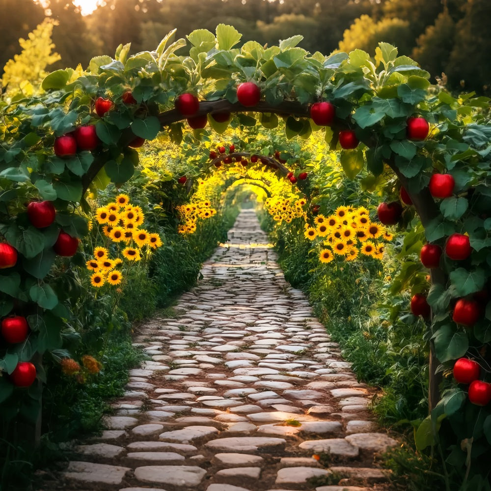 Toile de fond Photo Automne Verger Pommes Tunnel Tournesols LXX59-285