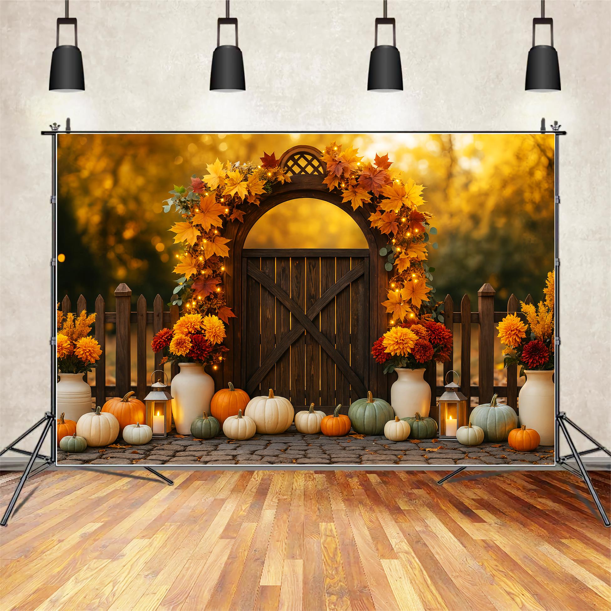Toile de fond Photo Automne Extérieur Portail Citrouilles Lumières LXX59-287
