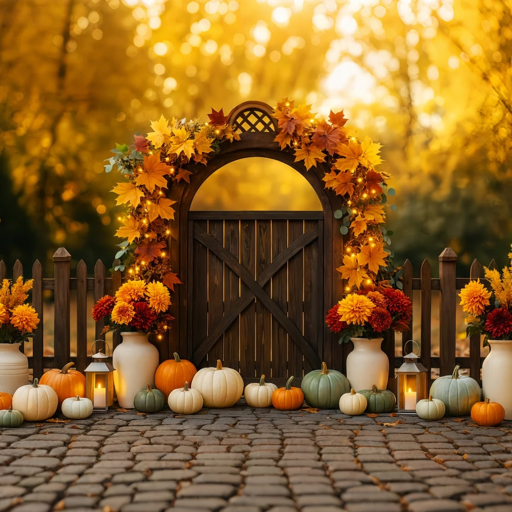 Toile de fond Photo Automne Extérieur Portail Citrouilles Lumières LXX59-287