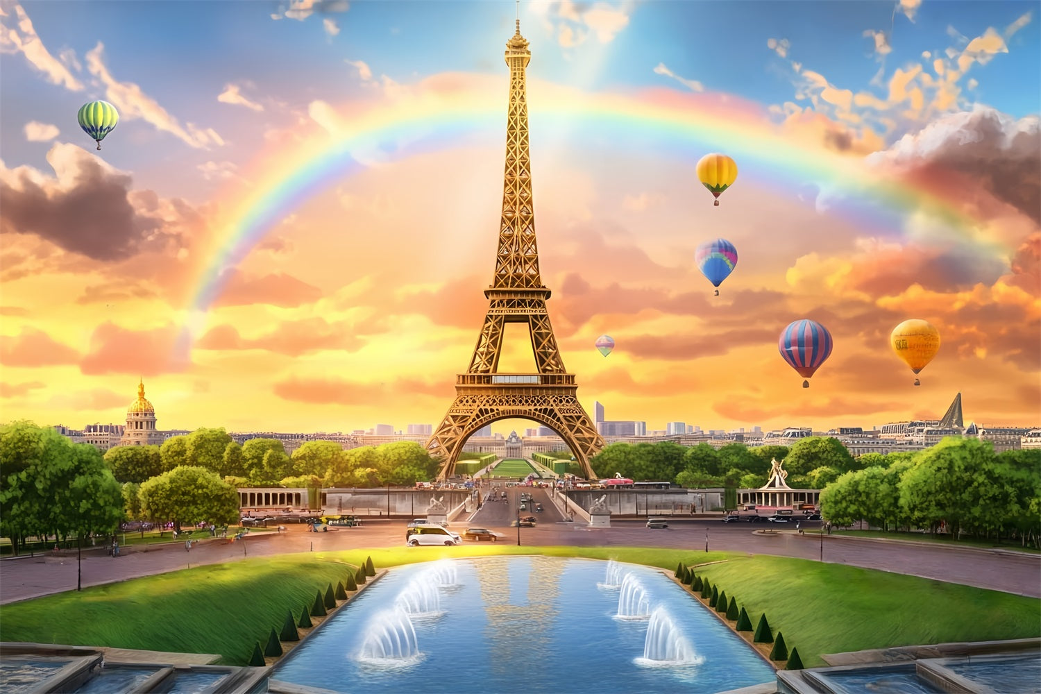 Toile de fond Paris Tour Eiffel Ballons Arc-en-ciel Idées LXX59-29