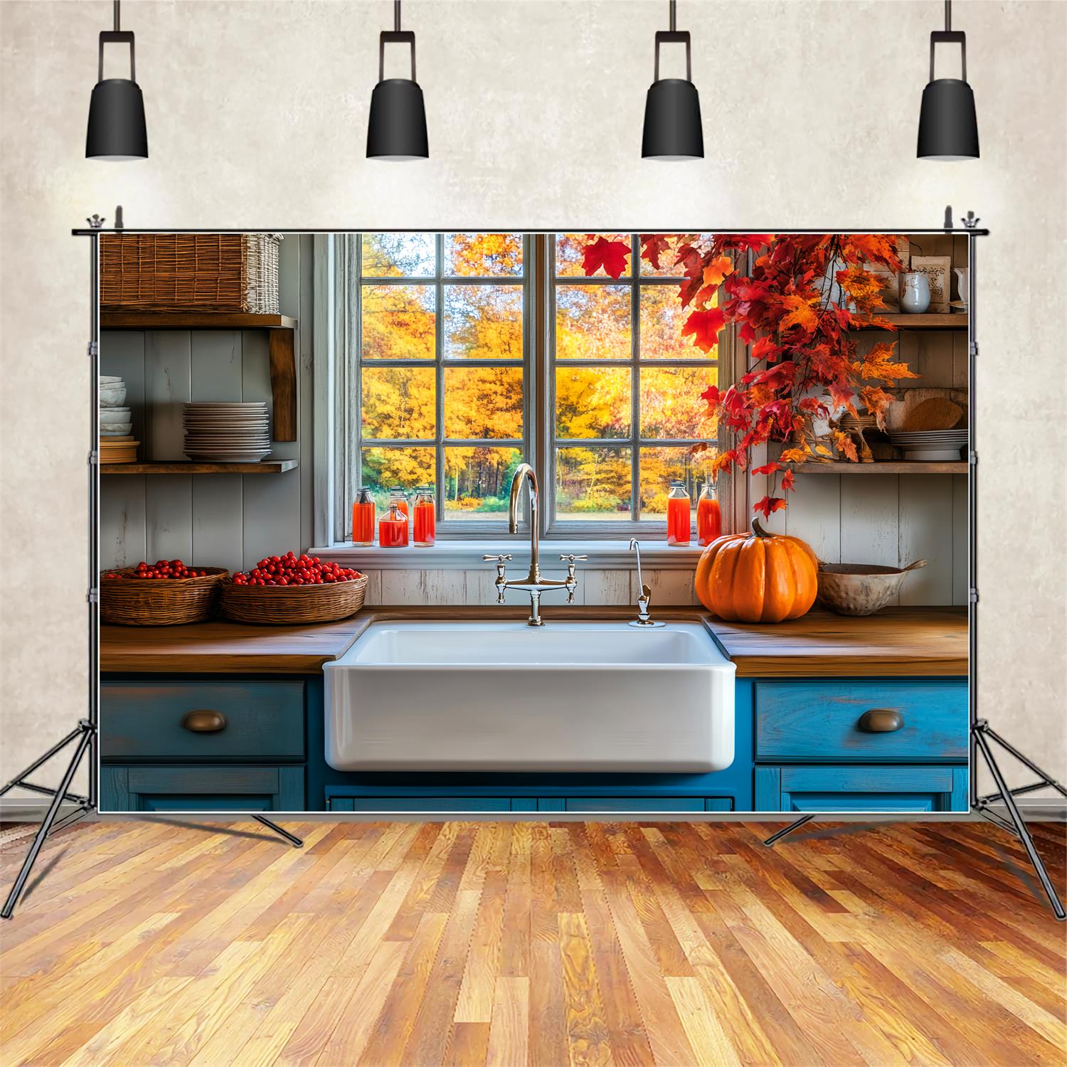 Toile de fond Photo Automne Cuisine Rustique Feuilles Automne LXX59-290