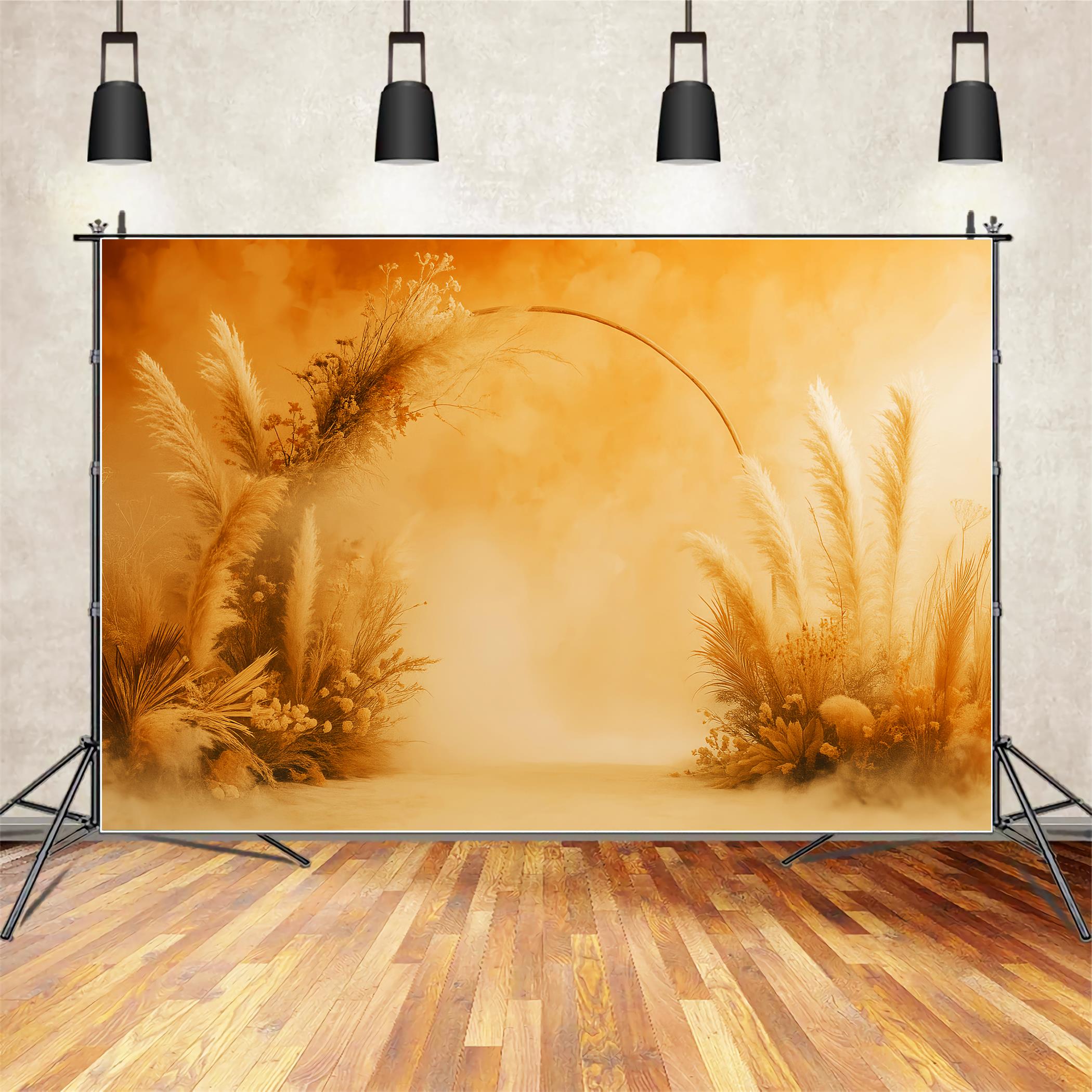 Toile de fond Automne Bohème Arche Herbes Pampas Dorées LXX59-293