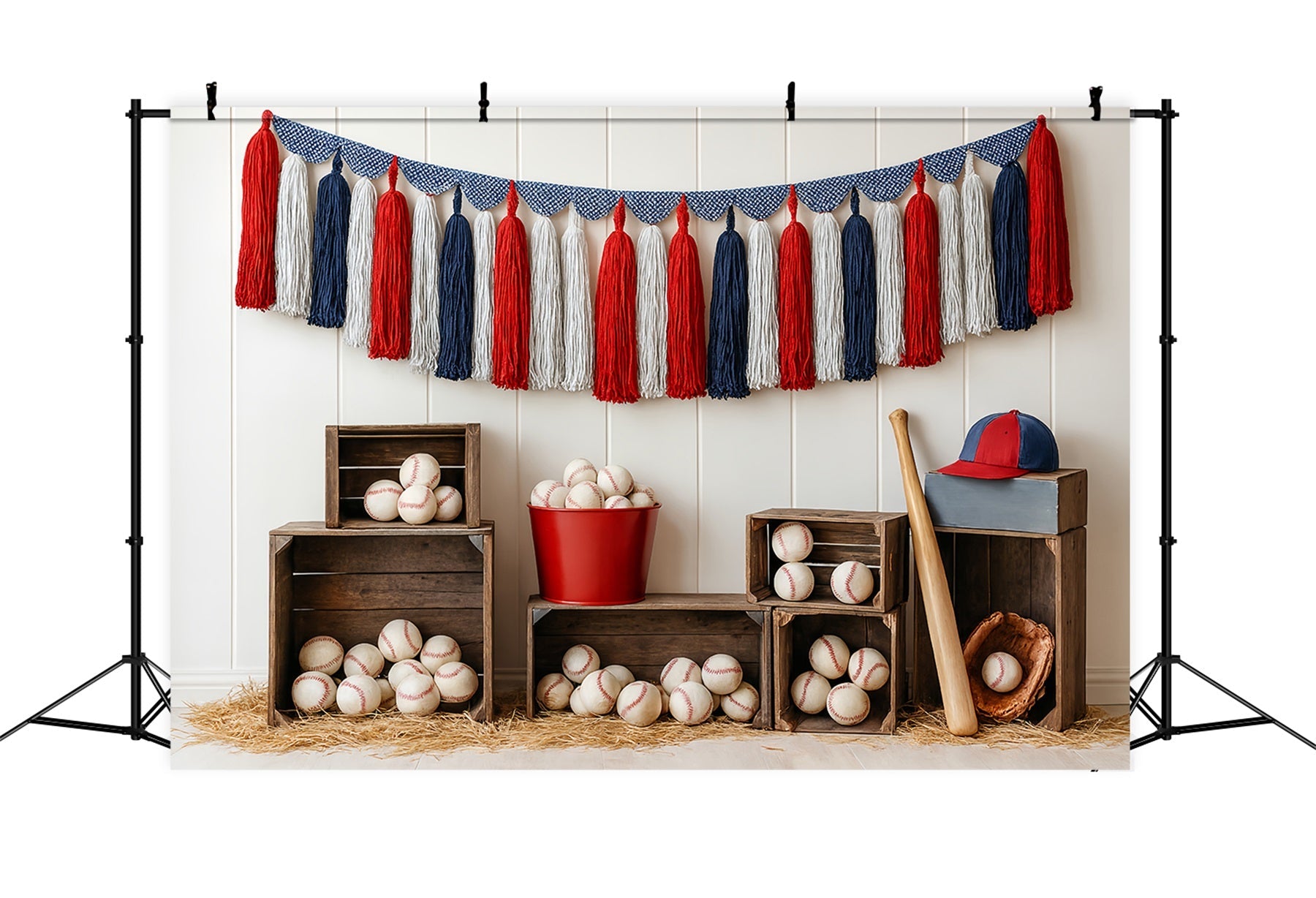 Toile de fond sportive Baseball Tassel Crates Arrangement Toile de fond baseball LXX59-296