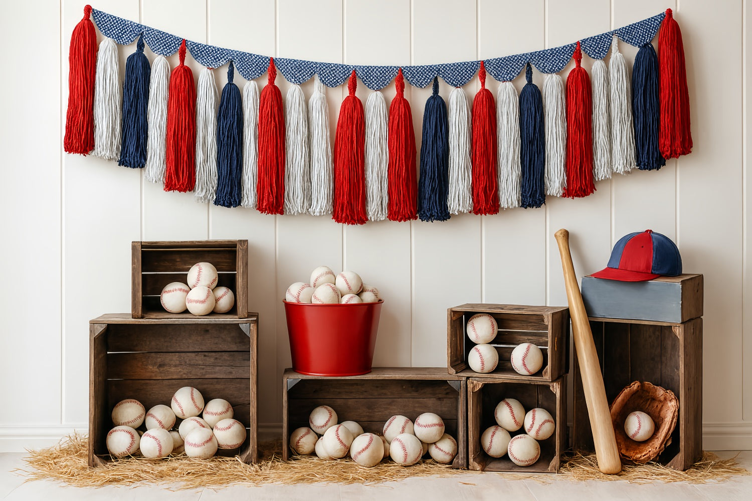 Toile de fond sportive Baseball Tassel Crates Arrangement Toile de fond baseball LXX59-296