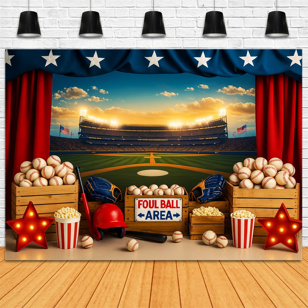 Toile de fond baseball Stade de baseball Popcorn Lumières Toile de fond sportive LXX59-298