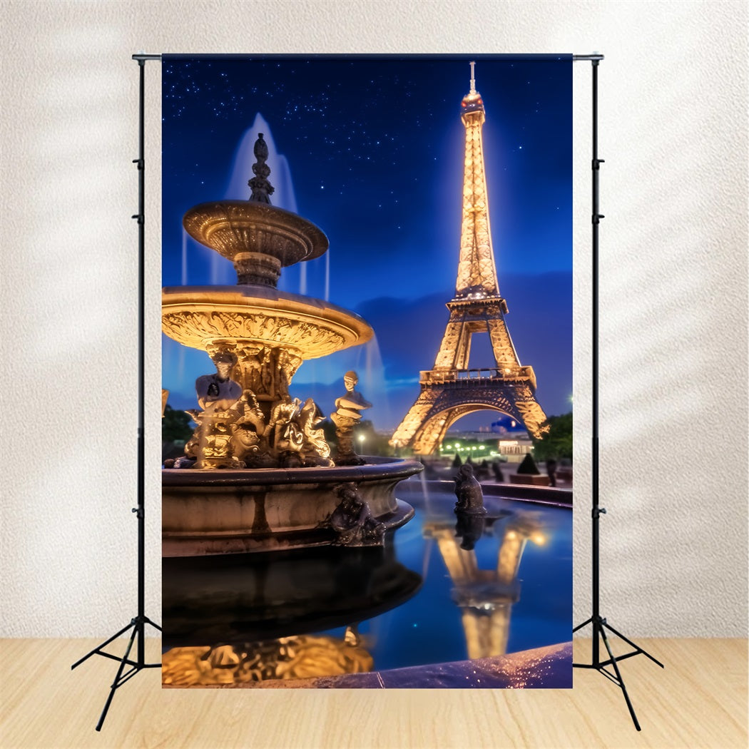 Toile de fond Paris Tour Eiffel Fontaine Nocturne Nuit LXX59-30