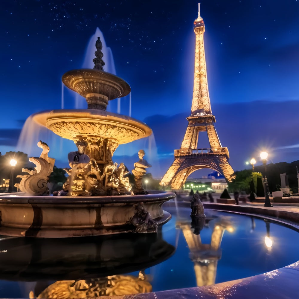 Toile de fond Paris Tour Eiffel Fontaine Nocturne Nuit LXX59-30