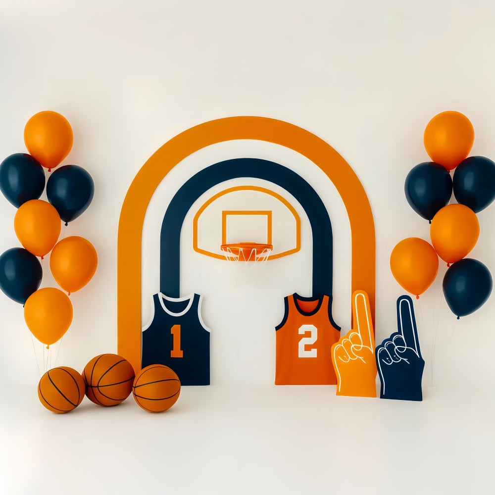 Fond sportif orange et bleu avec ballons de basket Fond basket LXX59-305