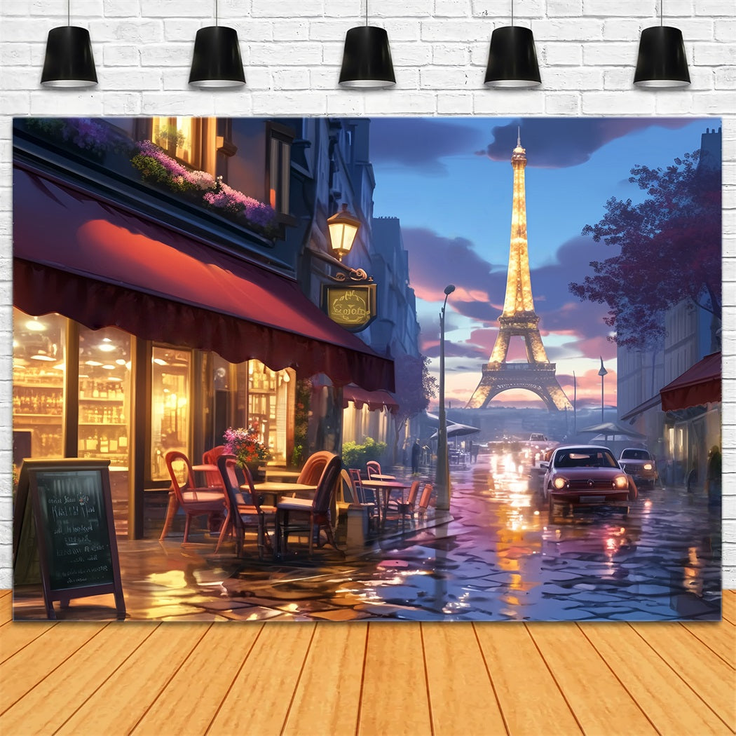 Toile de fond Paris Rue Café Lumières Nuit LXX59-31
