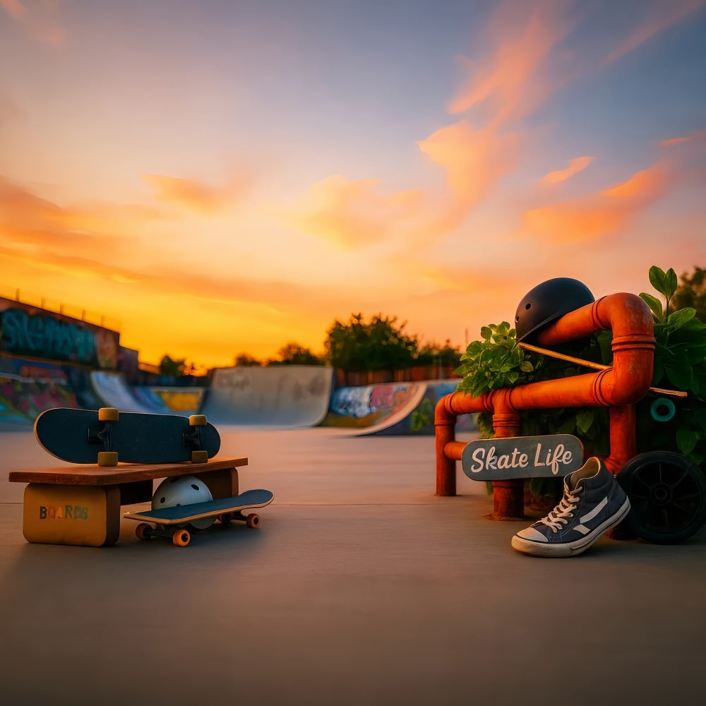 Fond sportif Coucher de soleil Skatepark Fond sportif pour la photographie LXX59-311