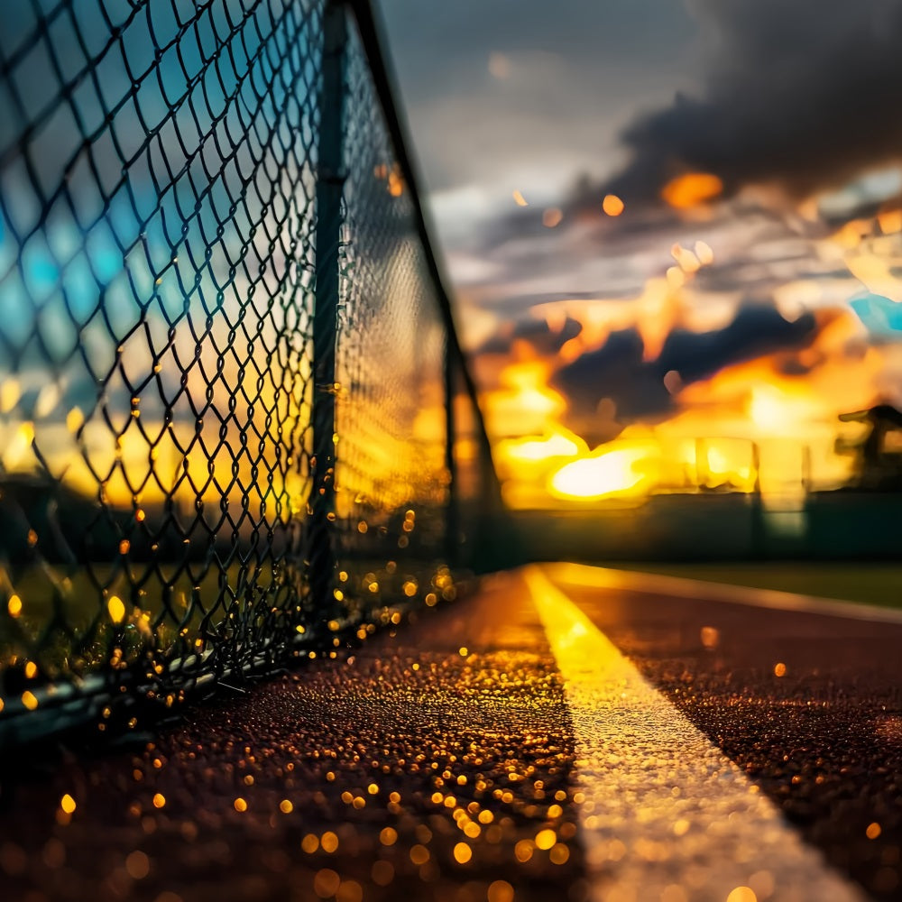 Fond sportif avec clôture en chaîne au coucher du soleil Fonds sportifs pour la photographie LXX59-320
