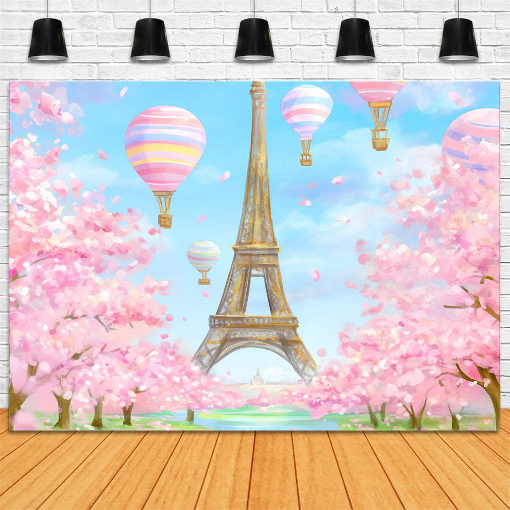 Toile de fond Paris Tour Eiffel Ballons Fleurs Idées LXX59-34