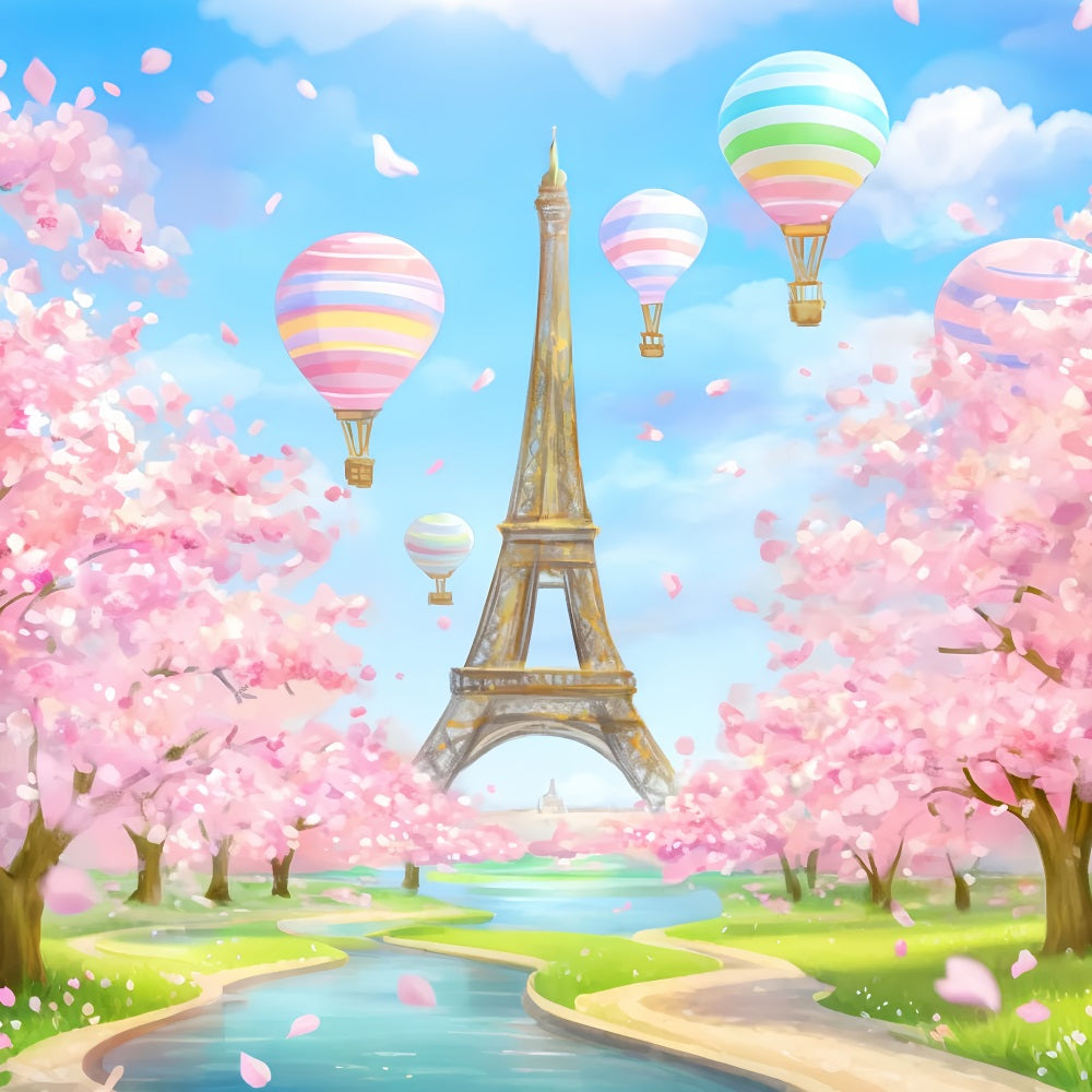 Toile de fond Paris Tour Eiffel Ballons Fleurs Idées LXX59-34
