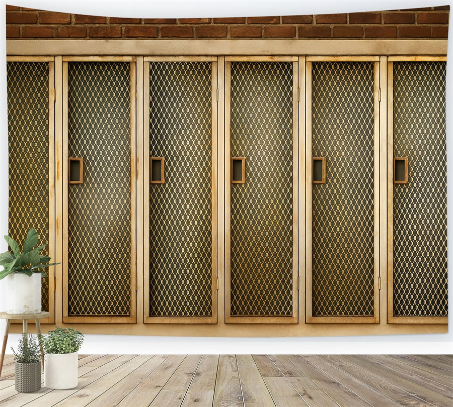 Toile de fond sportive Portes de casiers en maille dorée Toiles de fond sportives LXX59-345