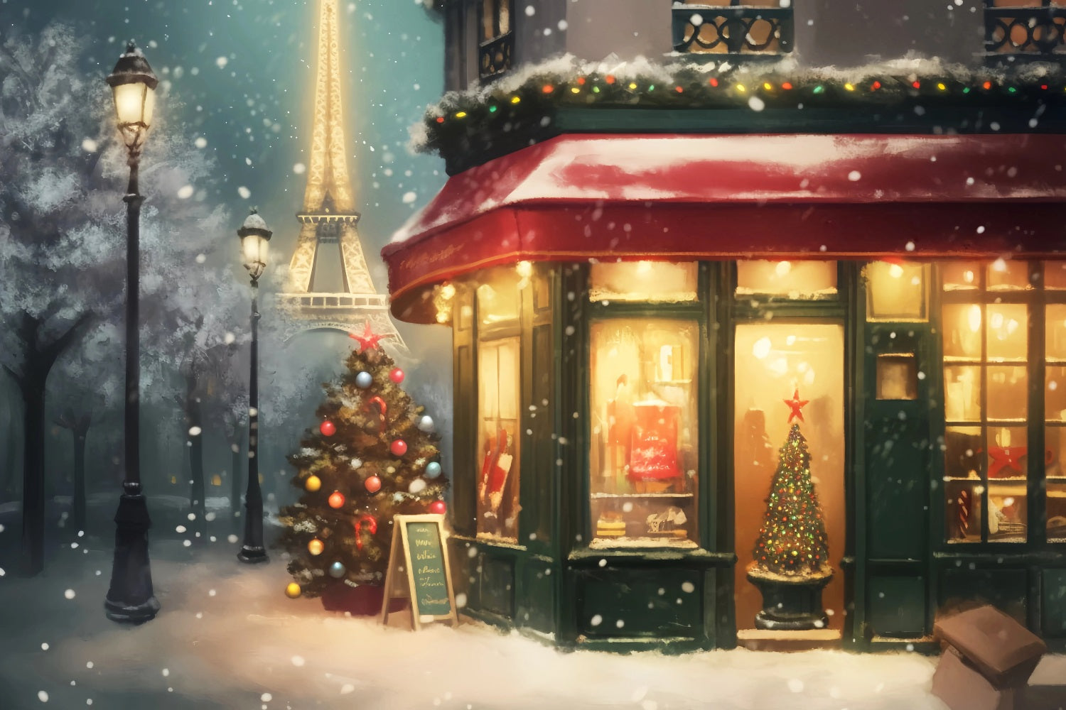 Toile de fond Paris Nuit de Noël Neigeuse Tour Eiffel LXX59-38