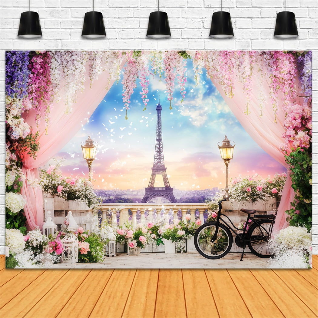Toile de fond Paris Terrasse Fleurie Tour Eiffel Europe LXX59-39