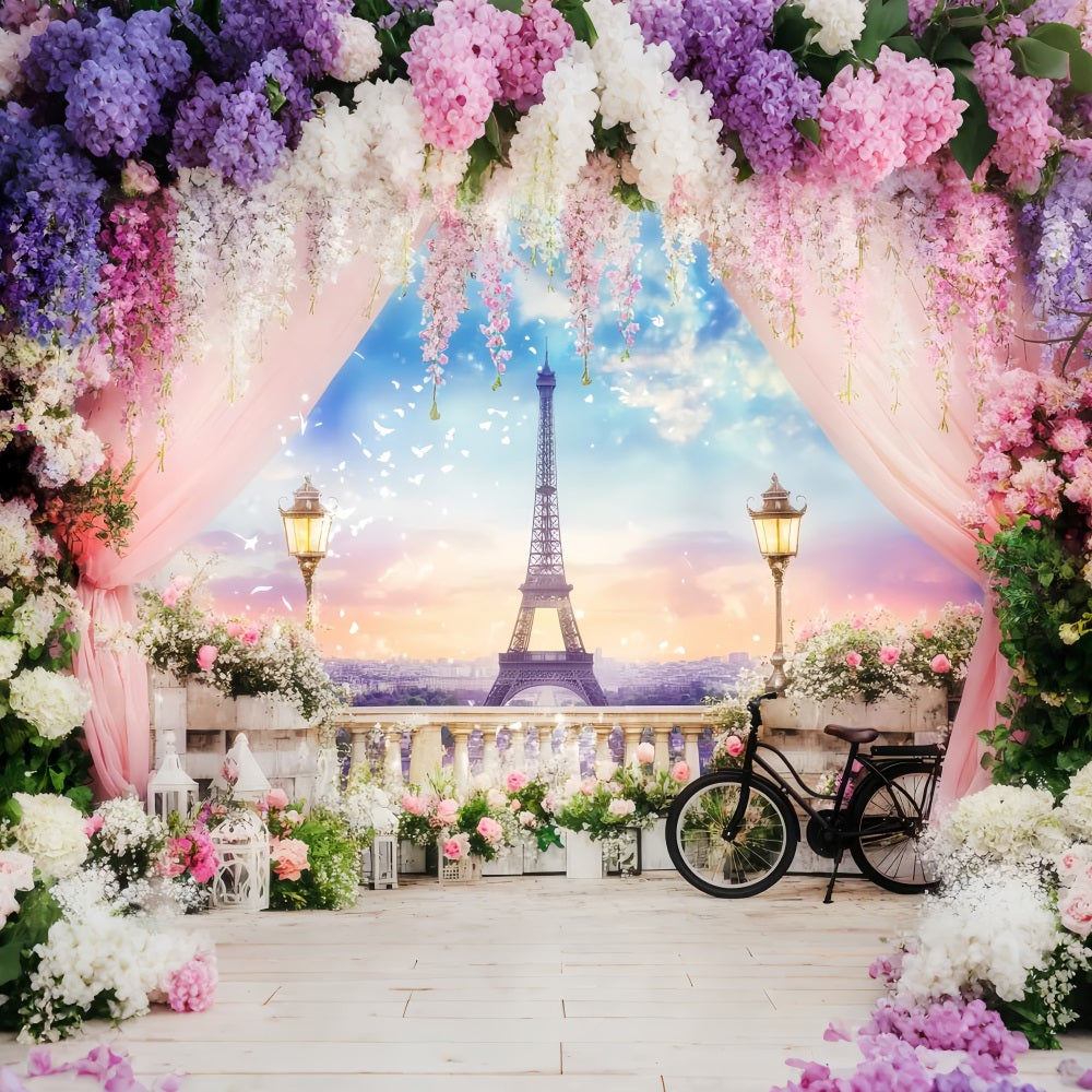 Toile de fond Paris Terrasse Fleurie Tour Eiffel Europe LXX59-39