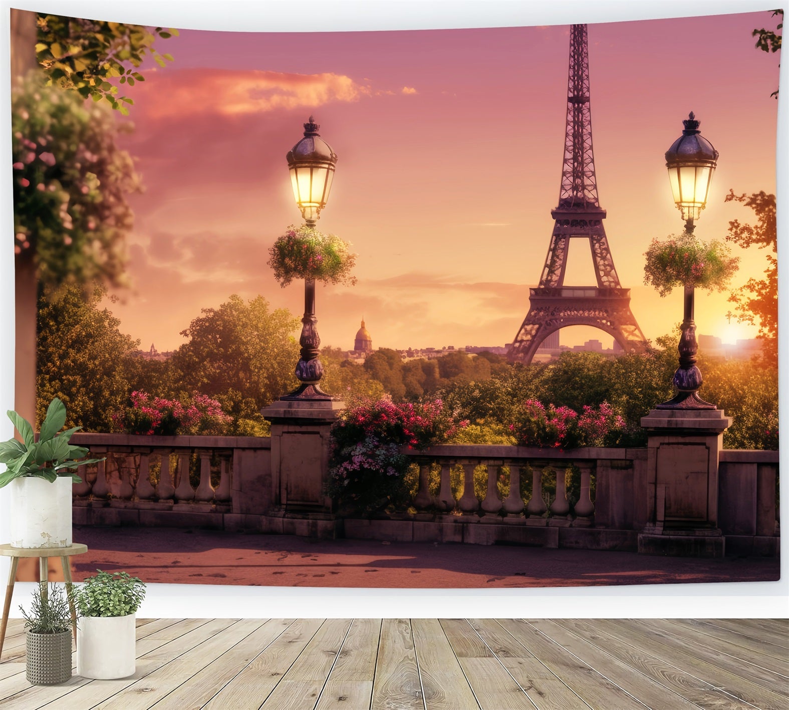 Toile de fond Paris Tour Eiffel Balcon Coucher de Soleil Idées LXX59-40