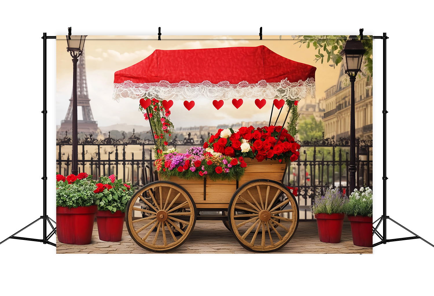 Toile de fond Paris Chariot Fleurs Romantique Photos LXX59-42