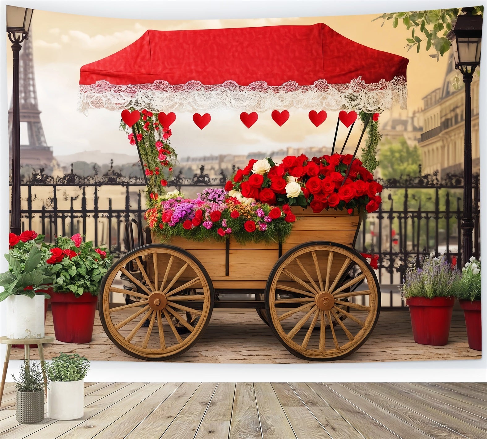 Toile de fond Paris Chariot Fleurs Romantique Photos LXX59-42