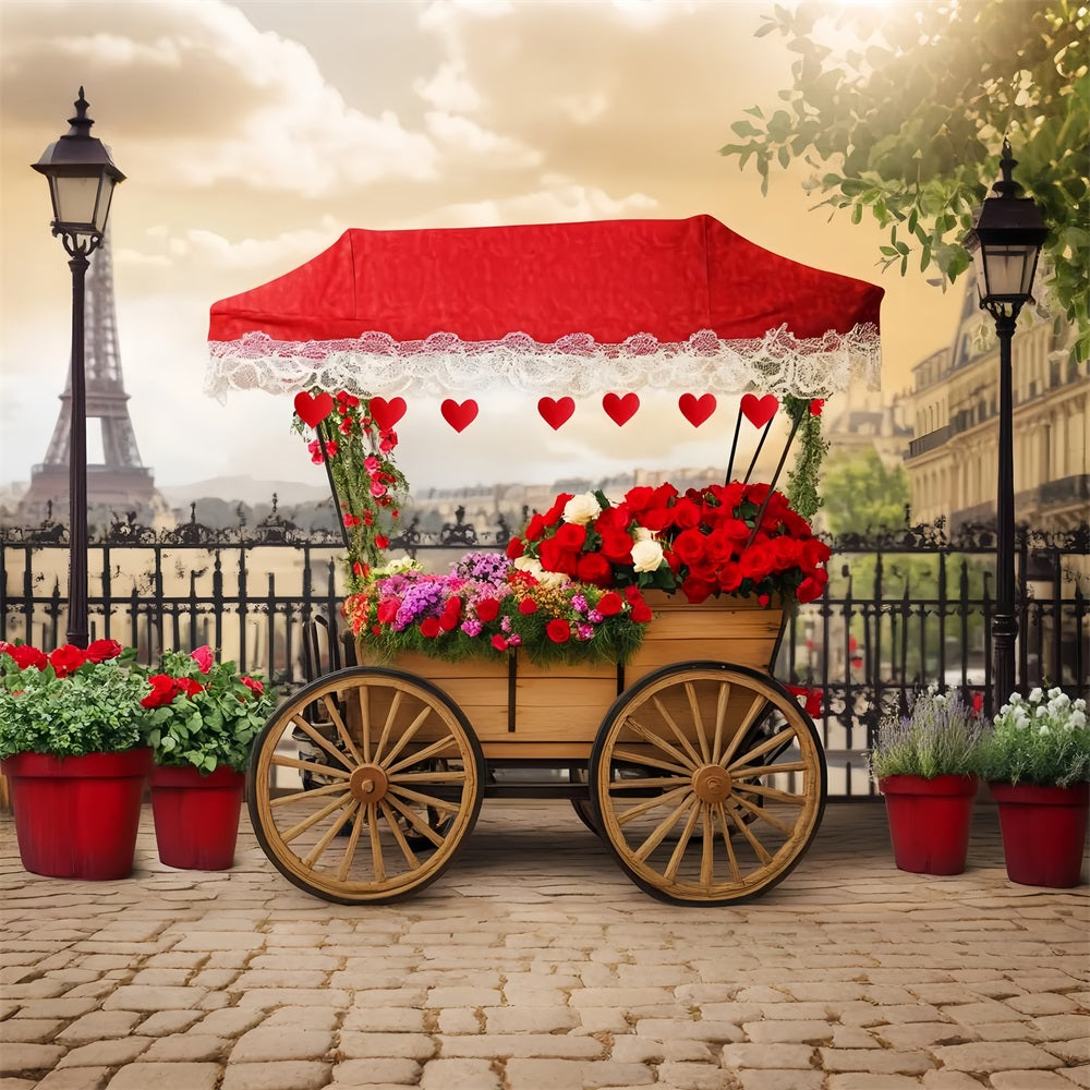 Toile de fond Paris Chariot Fleurs Romantique Photos LXX59-42