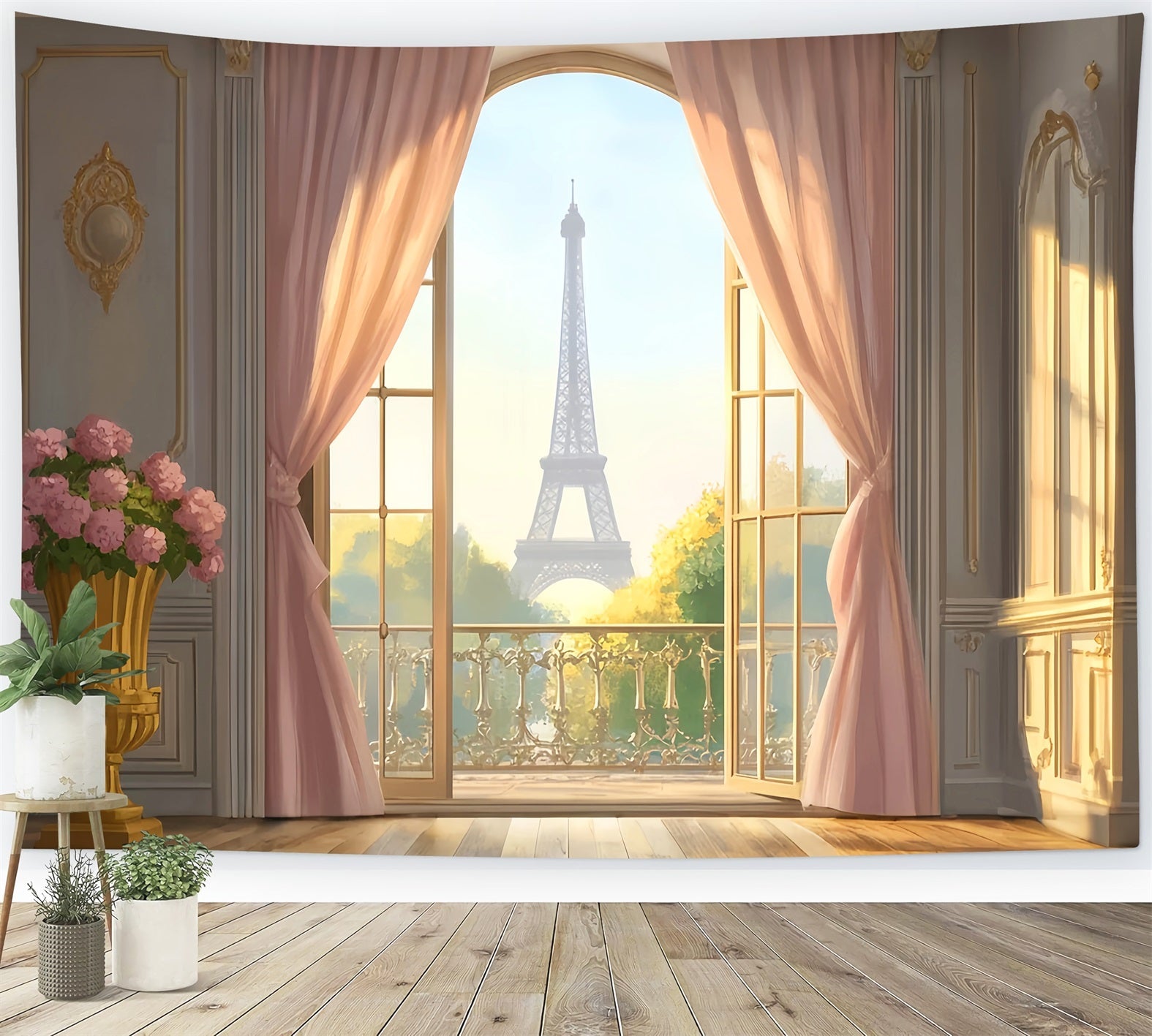 Toile de fond Paris Balcon Élégant Vue Tour Eiffel LXX59-44