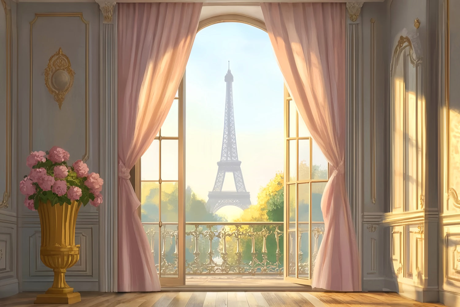 Toile de fond Paris Balcon Élégant Vue Tour Eiffel LXX59-44