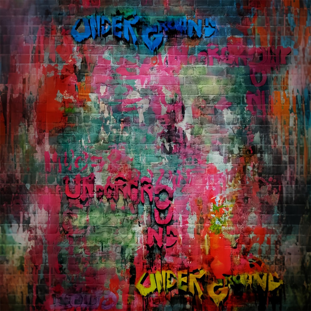 Fond photo en béton Mur urbain coloré recouvert de graffitis Fond pour portraits scolaires LXX59-458