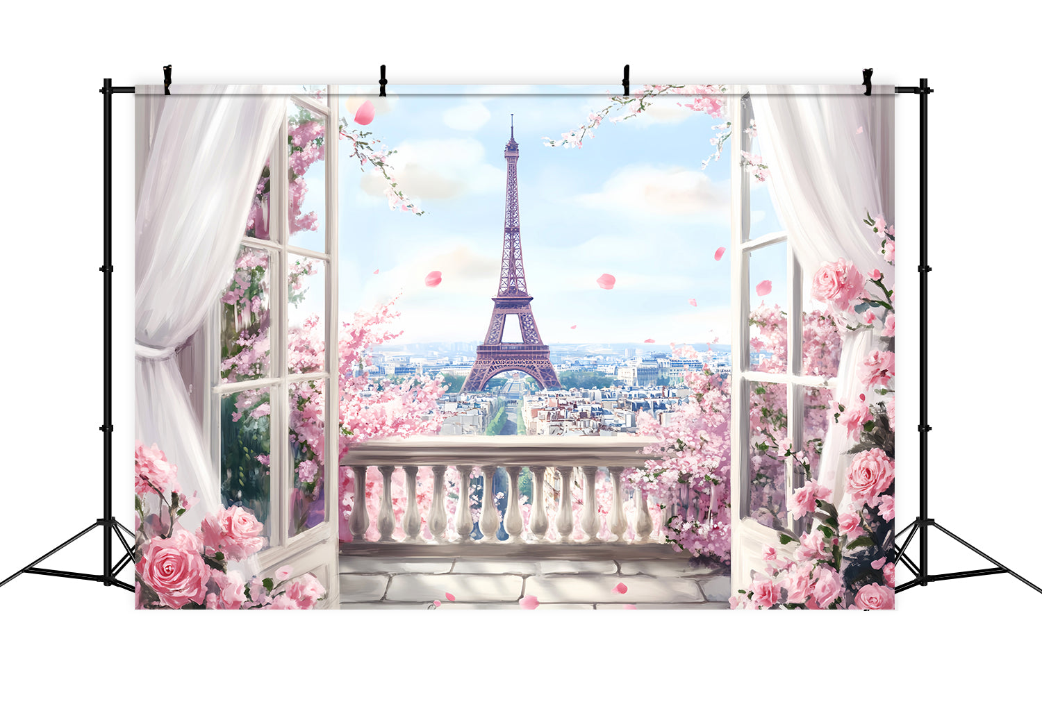Toile de fond Paris Balcon Printanier Vue Tour Eiffel LXX59-46