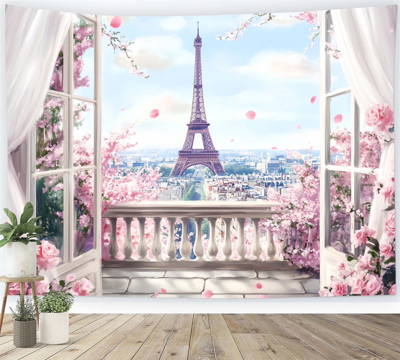 Toile de fond Paris Balcon Printanier Vue Tour Eiffel LXX59-46