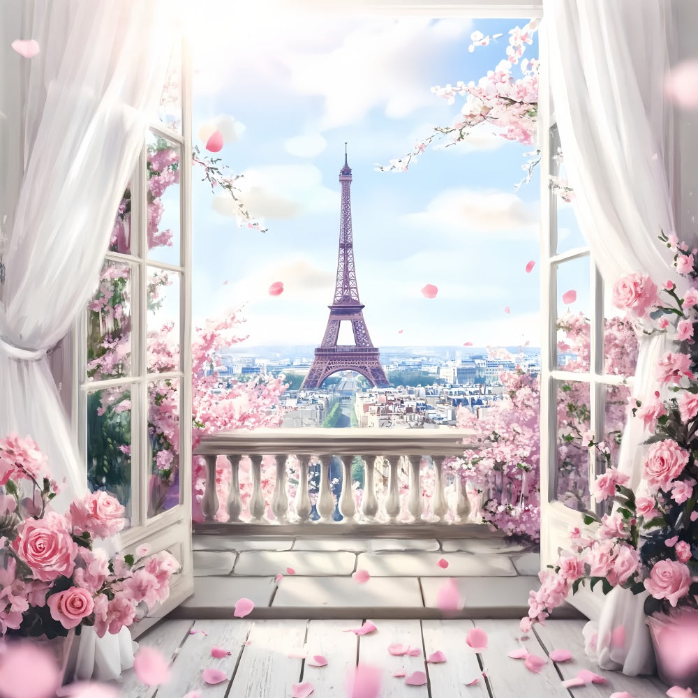 Toile de fond Paris Balcon Printanier Vue Tour Eiffel LXX59-46