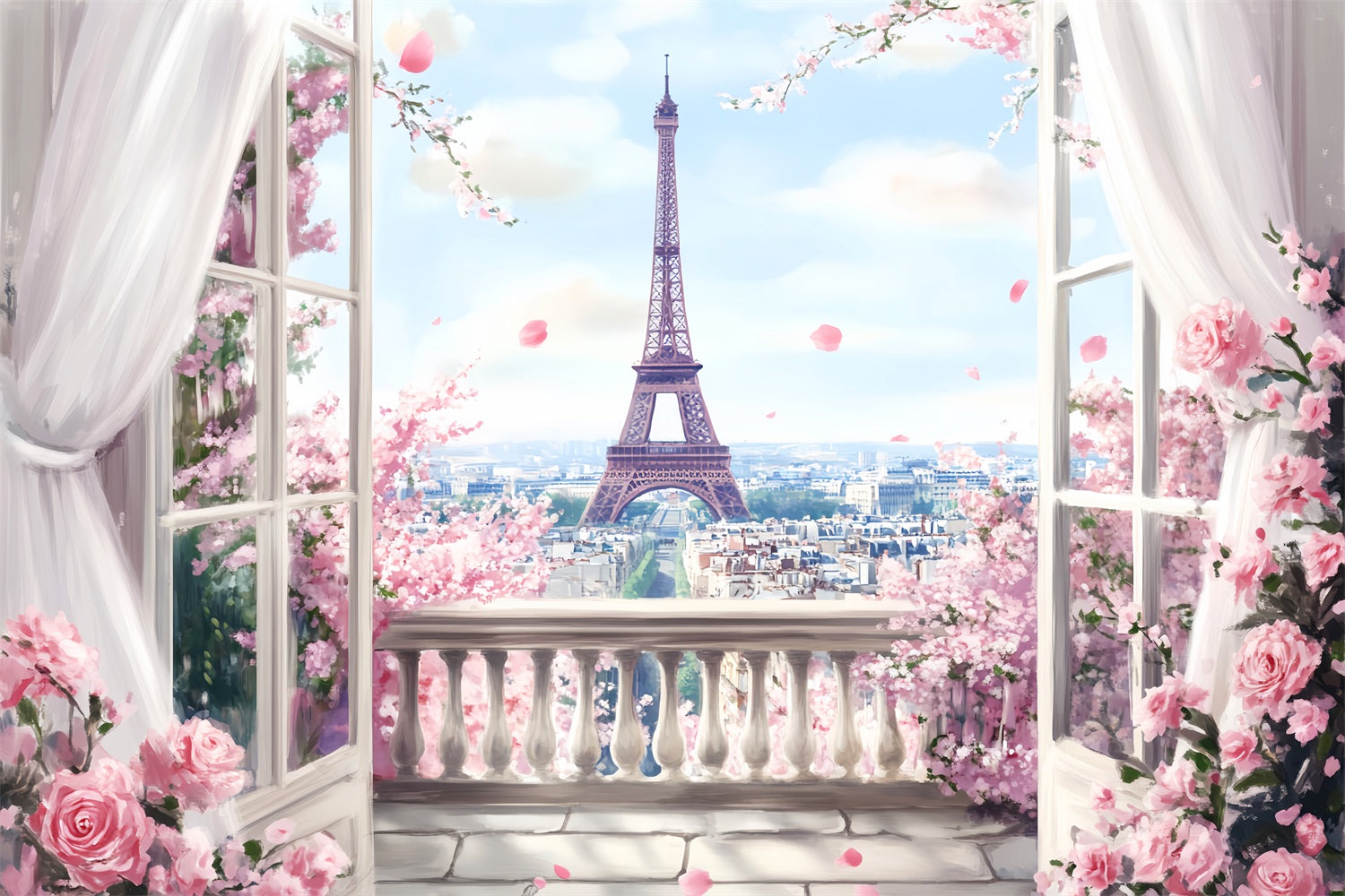 Toile de fond Paris Balcon Printanier Vue Tour Eiffel LXX59-46