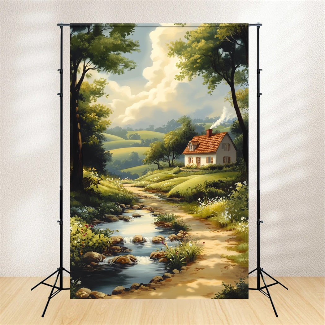 Toile de fond Paris Chalet Campagne Chemin Rivière LXX59-49