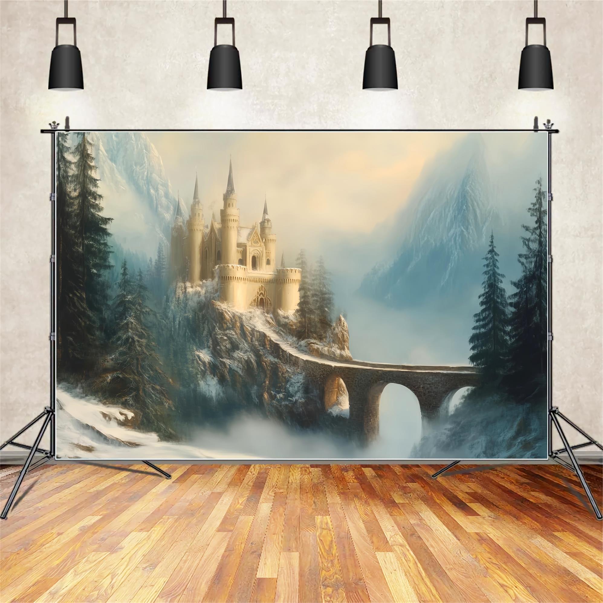 Toile de fond Paris Château Brumeux Pont Montagne LXX59-52