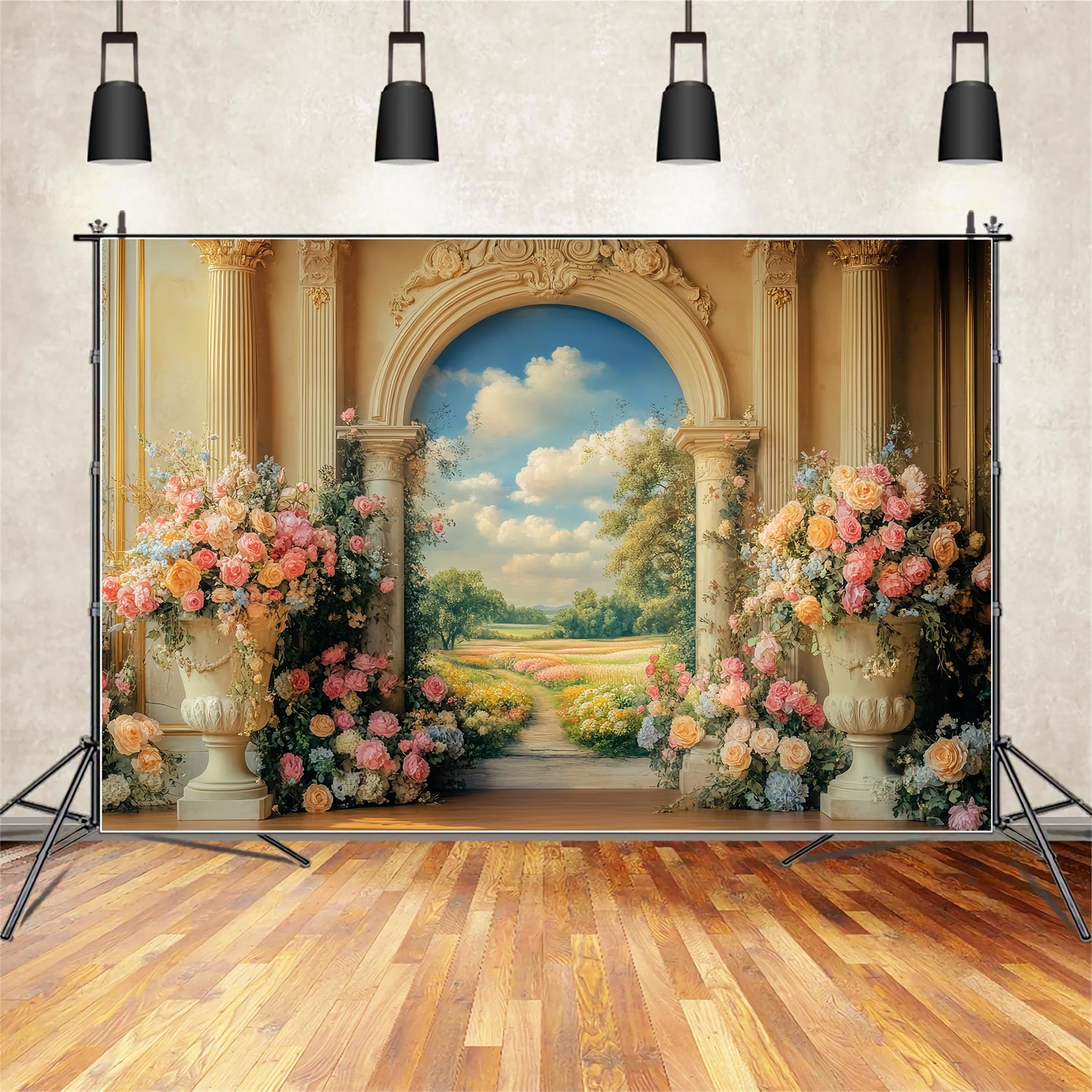Toile de fond Paris Arche Fleurie Prairie en Fleurs LXX59-53