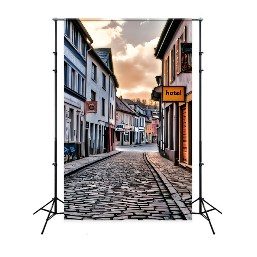 Toile de fond Paris Rue Pavée Coucher de Soleil LXX59-56