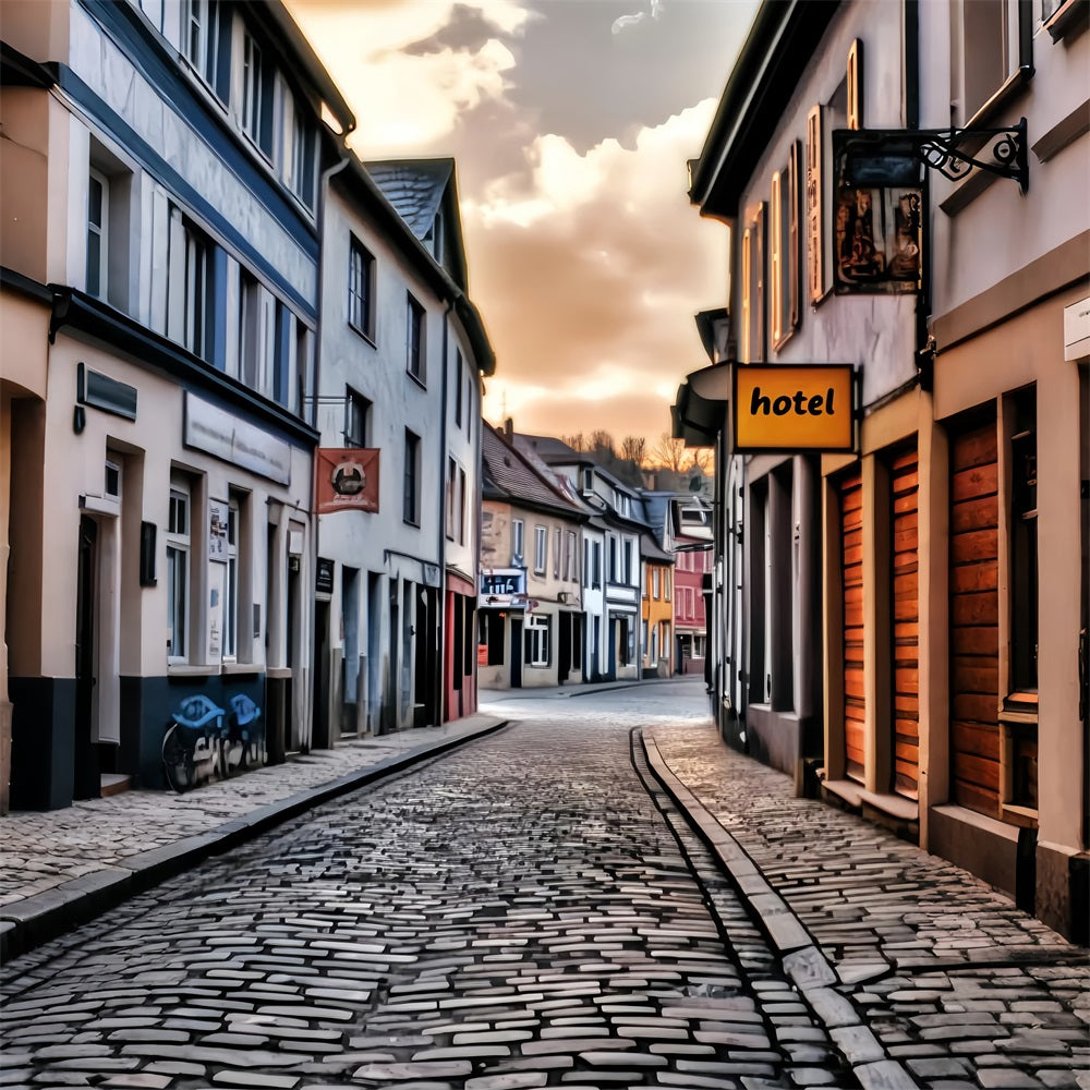 Toile de fond Paris Rue Pavée Coucher de Soleil LXX59-56