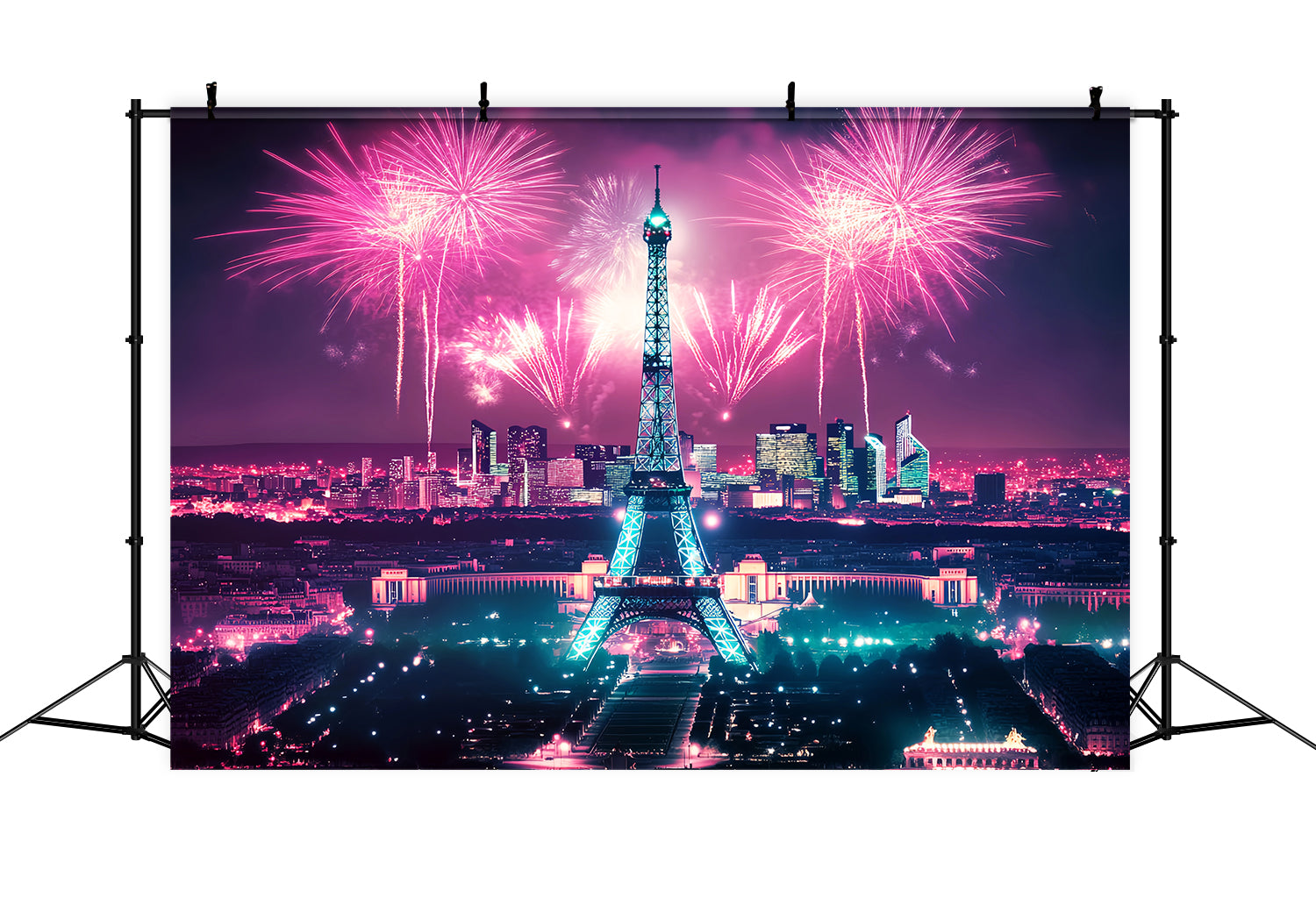 Toile de fond Paris Nuit Tour Eiffel Feu d’Artifice LXX59-58