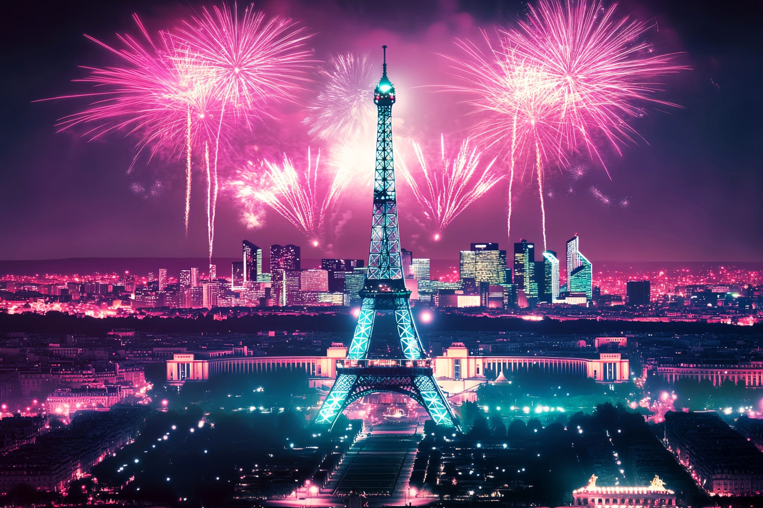 Toile de fond Paris Nuit Tour Eiffel Feu d’Artifice LXX59-58