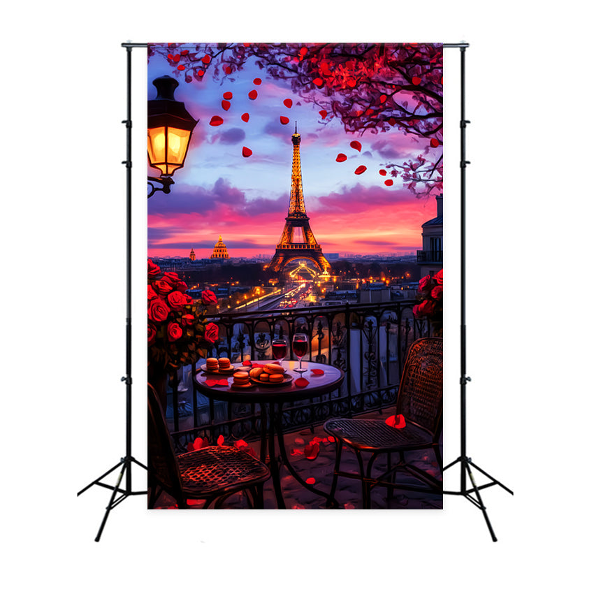Toile de fond Paris Nuit Balcon Romantique Coucher de Soleil LXX59-63