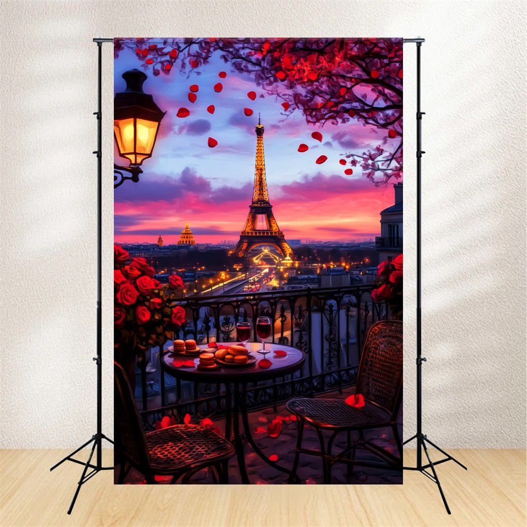Toile de fond Paris Nuit Balcon Romantique Coucher de Soleil LXX59-63