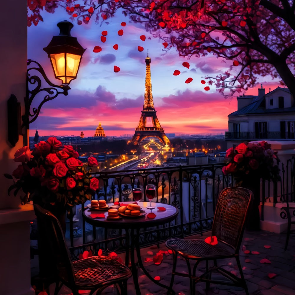 Toile de fond Paris Nuit Balcon Romantique Coucher de Soleil LXX59-63