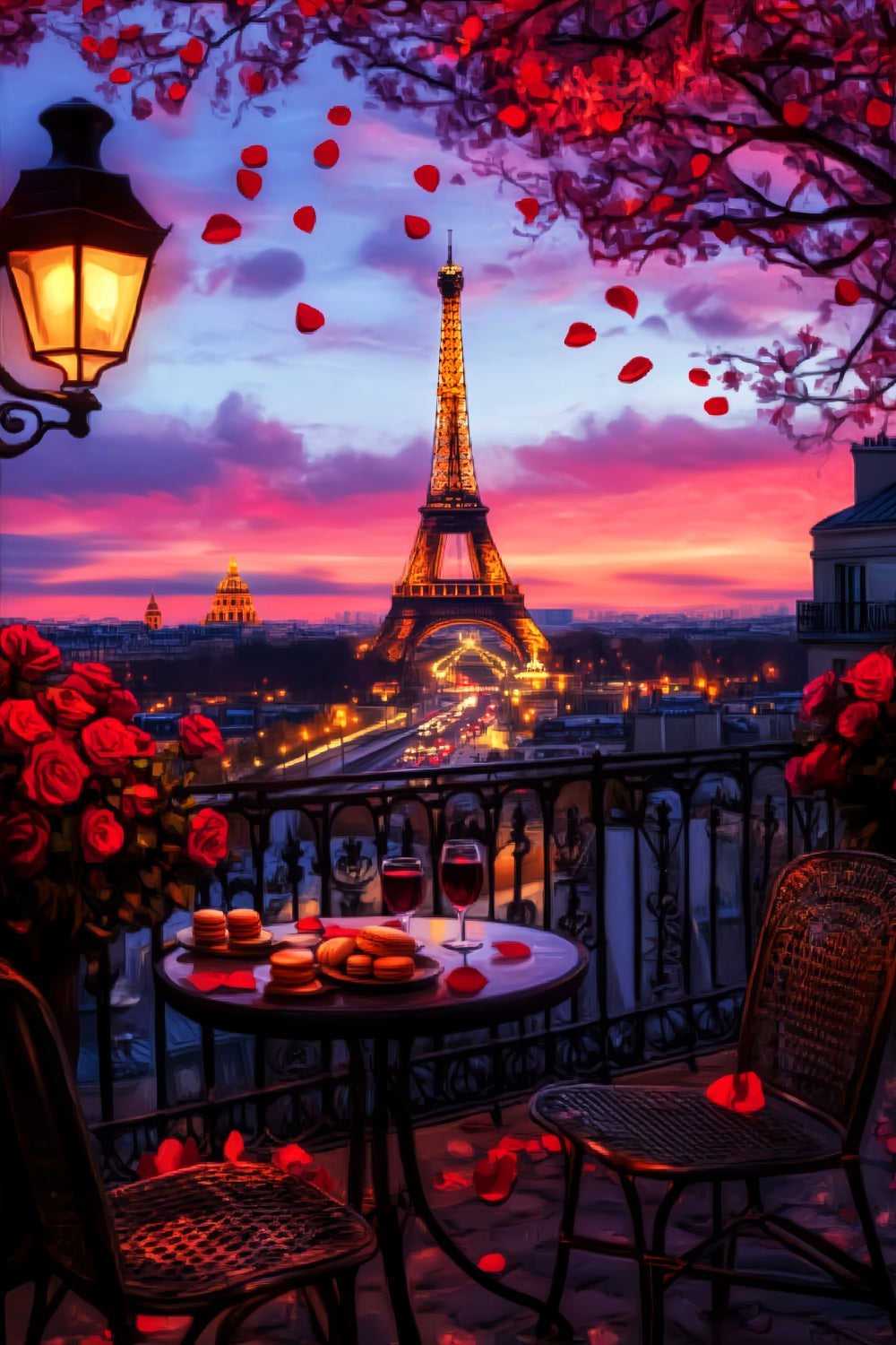 Toile de fond Paris Nuit Balcon Romantique Coucher de Soleil LXX59-63