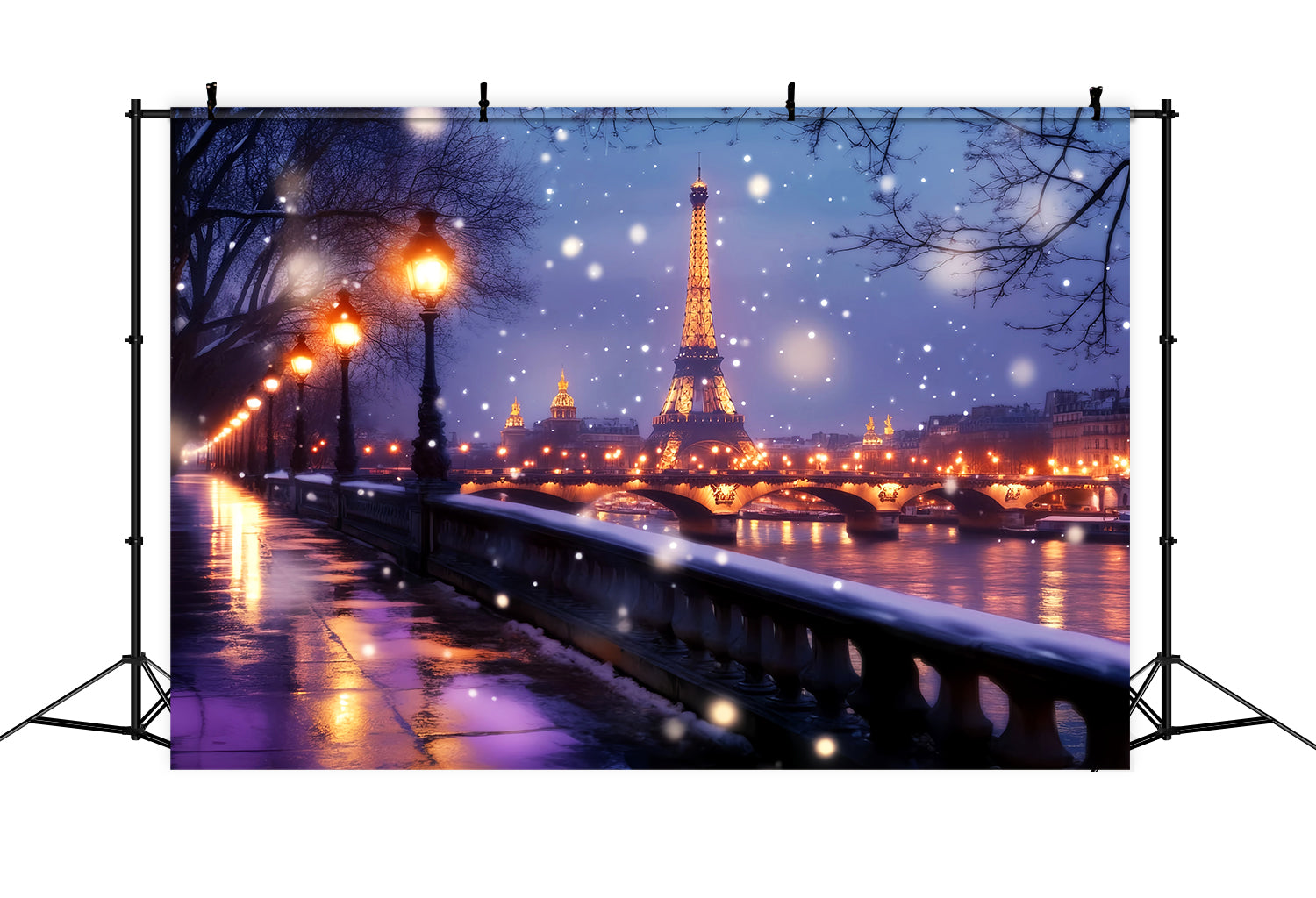 Toile de fond Paris Nuit Tour Eiffel Lueur Hivernale LXX59-65